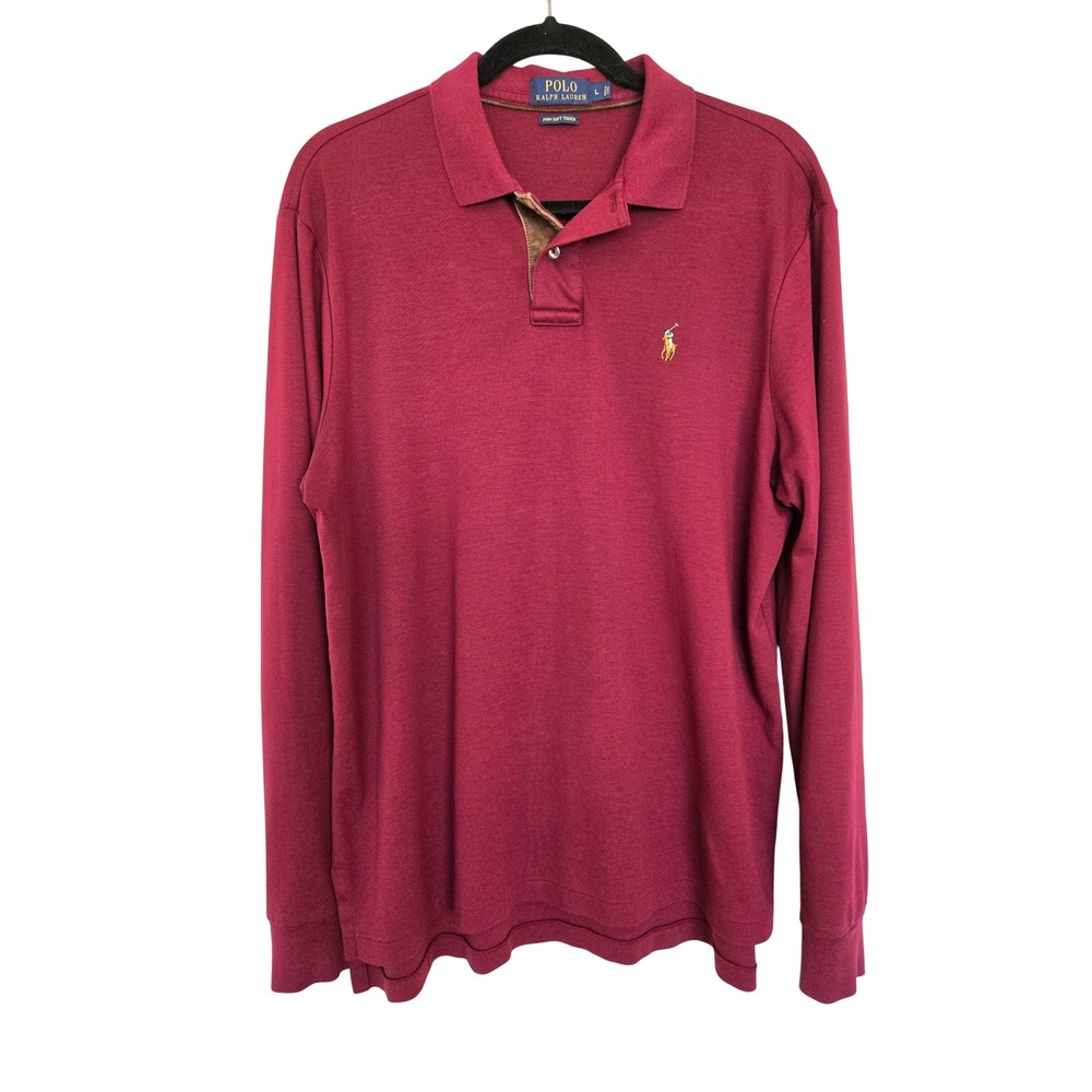 Polo Ralph Lauren Burgundy Pima Cotton Long Sleeve Polo L Preppy Classic Minimal - Picture 2 of 12